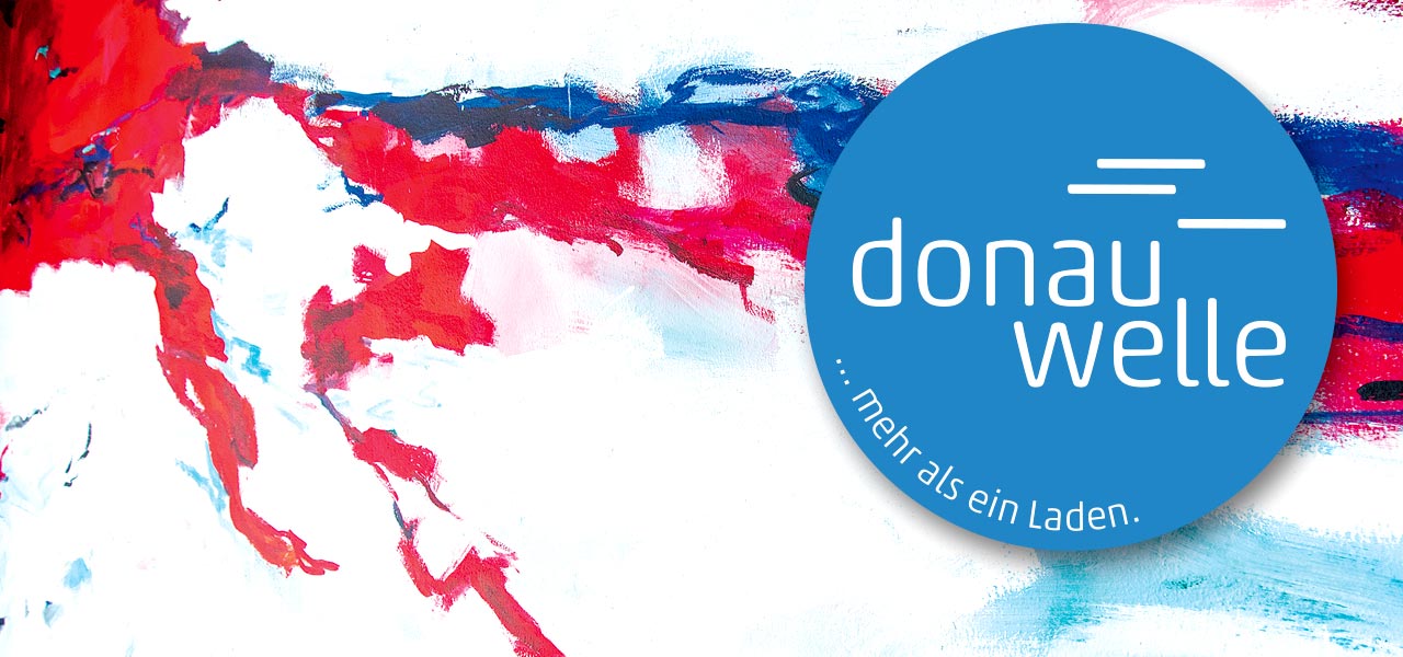 Logo der Donauwelle, im Hintergrund ein Ausschnitt aus der Malerei von Marianne Hollenstein